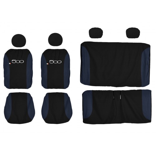 Coprisedili Auto Compatibili 500 Hybrid 2021 Airbag Compatibili Nero / Blu scuro